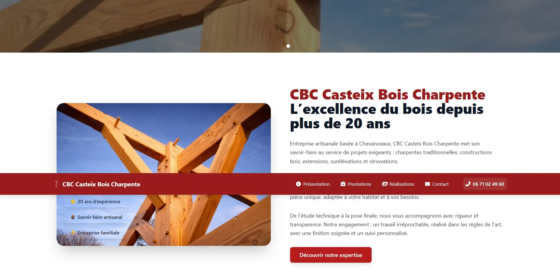 Site web de Casteix Bois Charpente, client de Blondieau Consulting